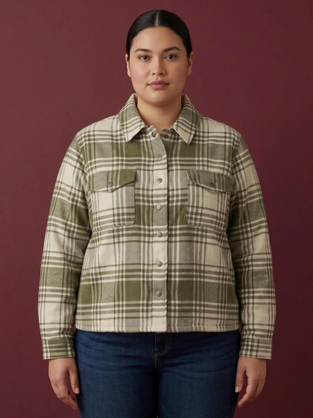 Lucky Brand Shacket Jacket in Olive and Cream